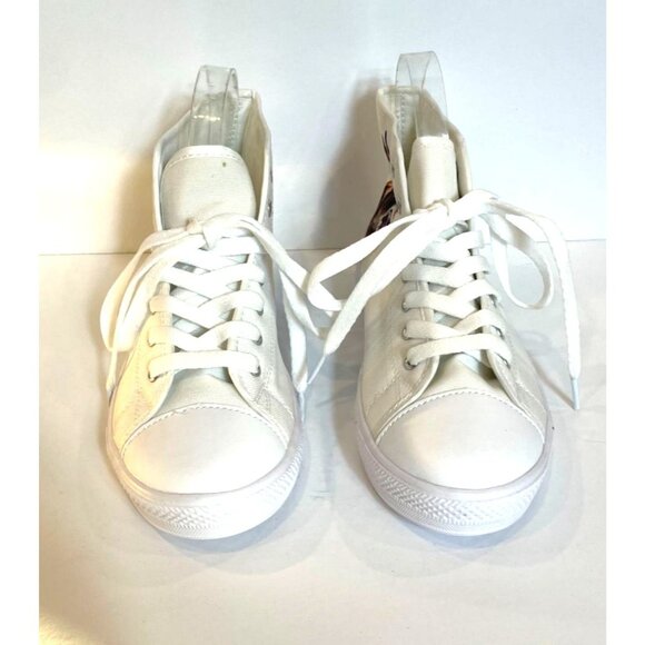 Cow Lovers High Top Sneakers Womens White Canvas With Cow Print Size 7 - Picture 5 of 11